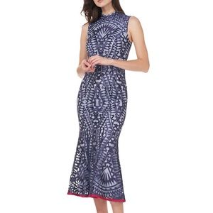 JS Collections Embroidered Mermaid Midi Dress Blue